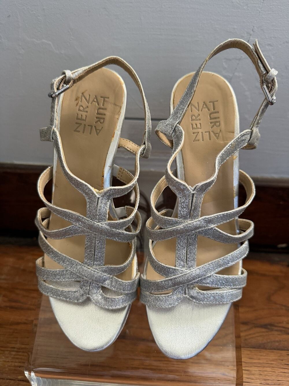 Naturalizer Baylor Women's Sandals Silver Glitter Platform Heels 6M